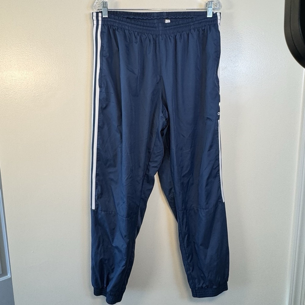 Adidas Windbreaker Joggers Mens XL Blue Track Pants 3 Stripes Trefoil Lined